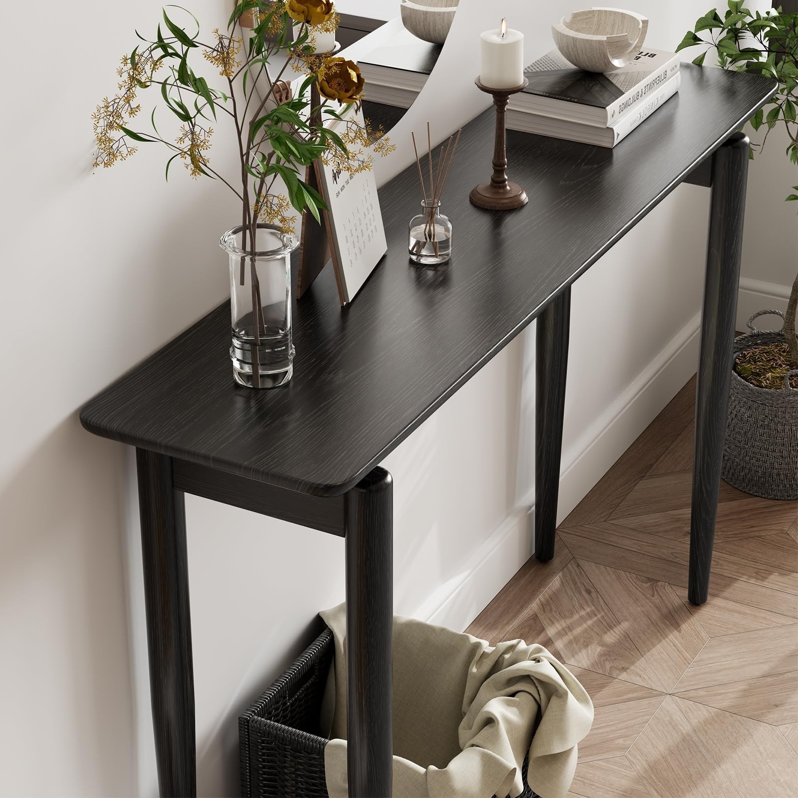 Wood Console Table Black Entryway Table, Thin Console Table, Sofa Tables 47.2 in