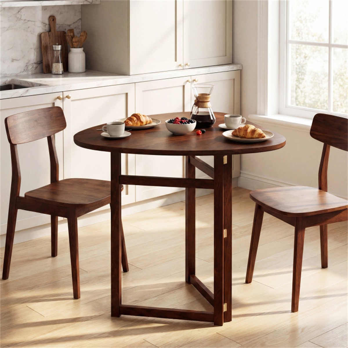 31.5″ Small Folding Dining Table Walnut Solid Wood Foldable Kitchen Table