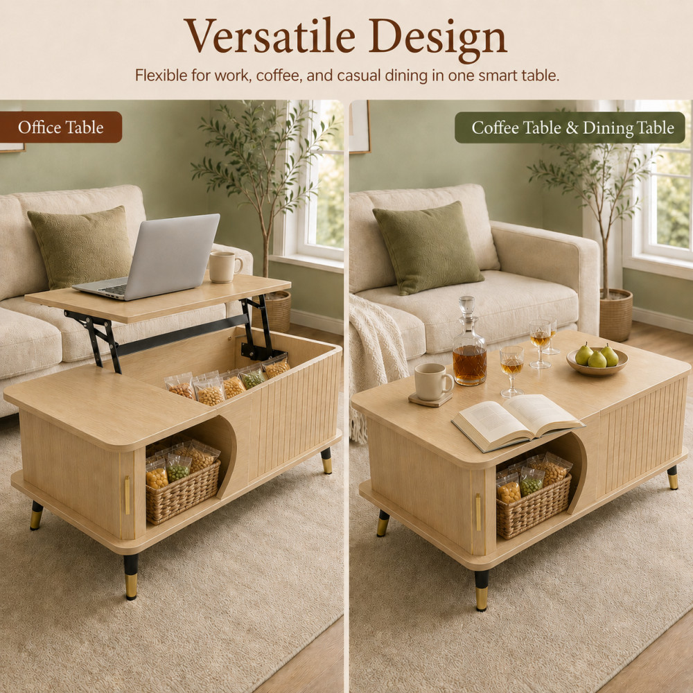 Wood Lift Top Coffee Table Lift Tabletop Dining Center Table for Living Room