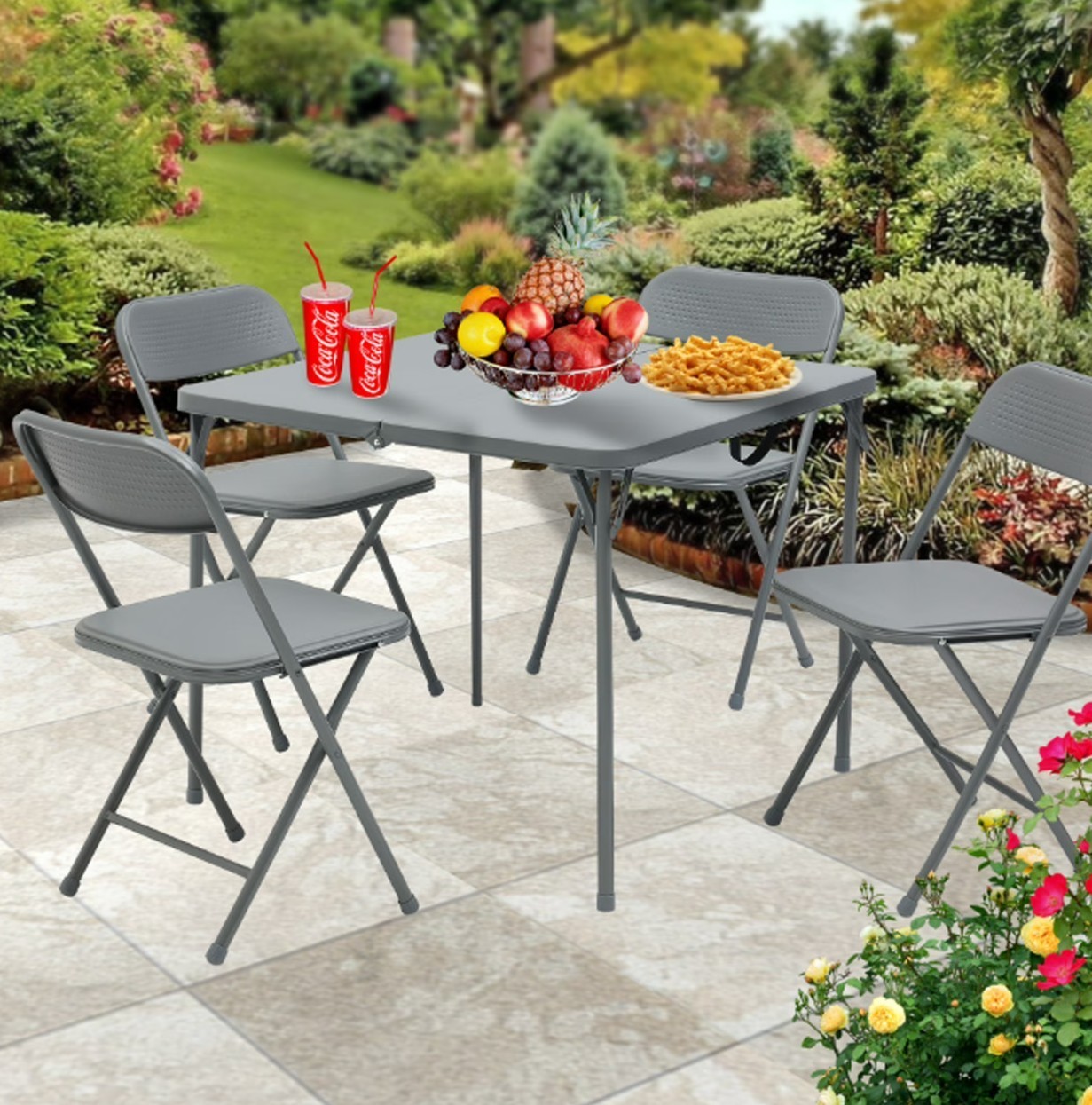 Mainstays 34″ Square Centerfold Folding Card Table, Gray