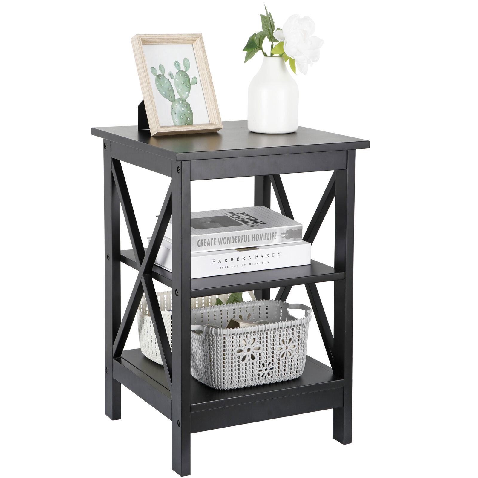 4X End Table Sofa Side End Storage Shelf Black Stand Living Room Bedroom
