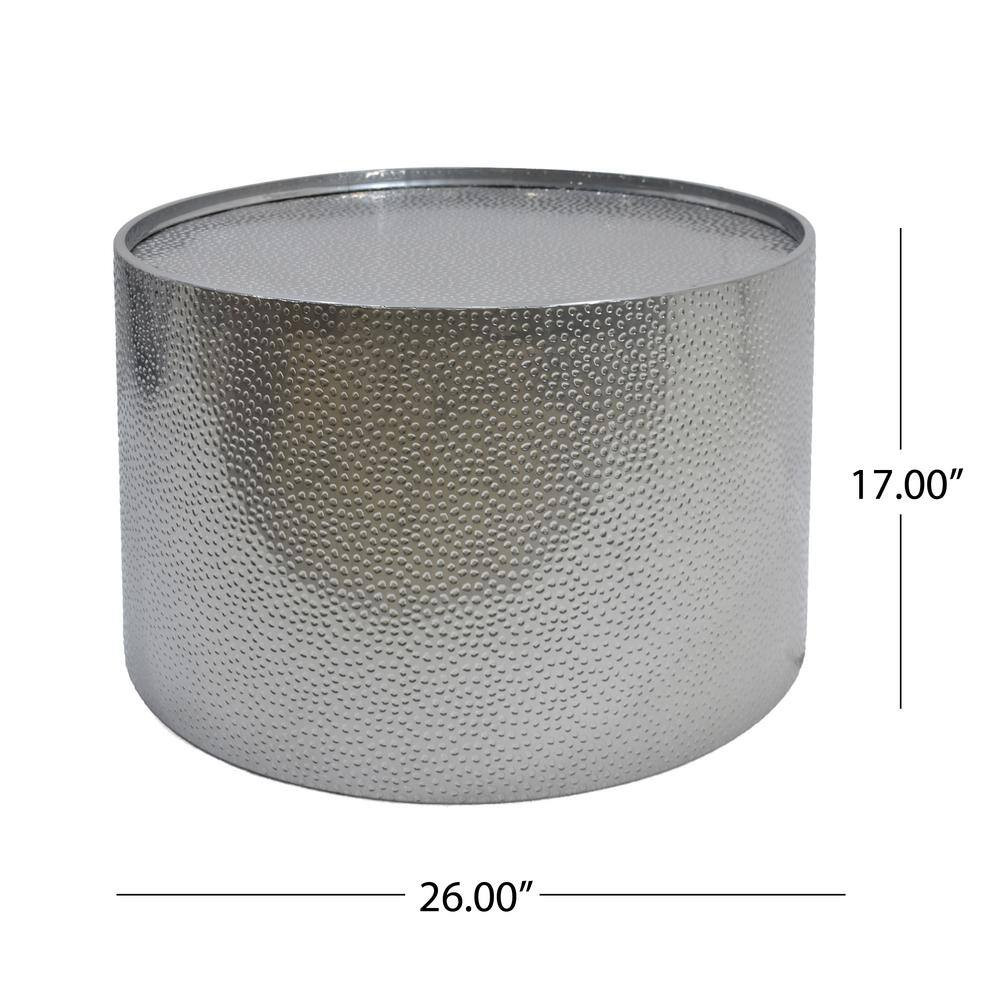 Braeburn 26 In. Silver round Metal Top Coffee Table