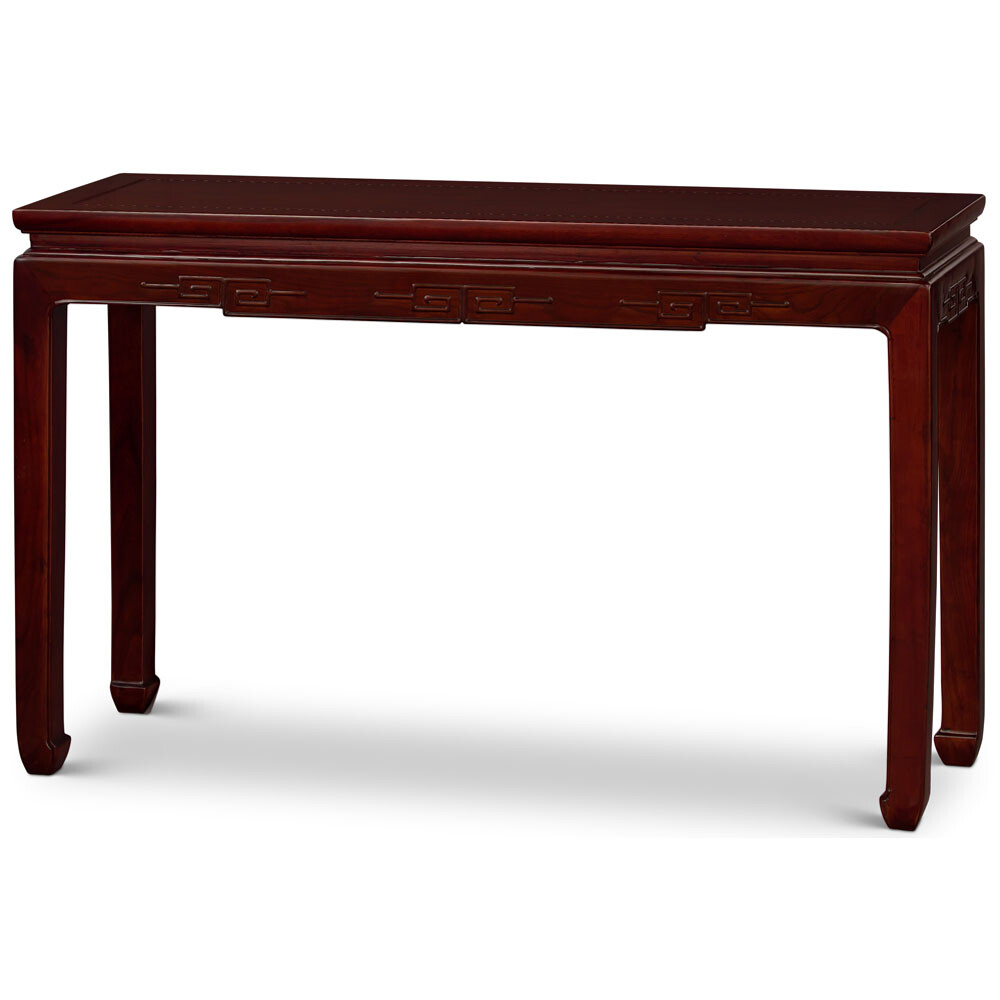 US SELLER – 48in Dark Cherry Elmwood Chinese Key Motif Asian Console Table
