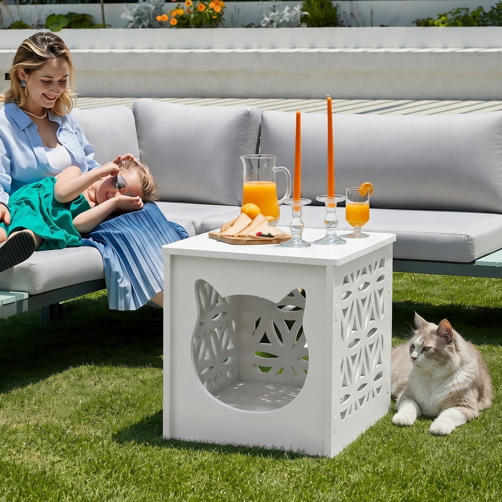 Side Table 15.6″ PVC Bedside Table, with Storage Rack for Indoor Living Room