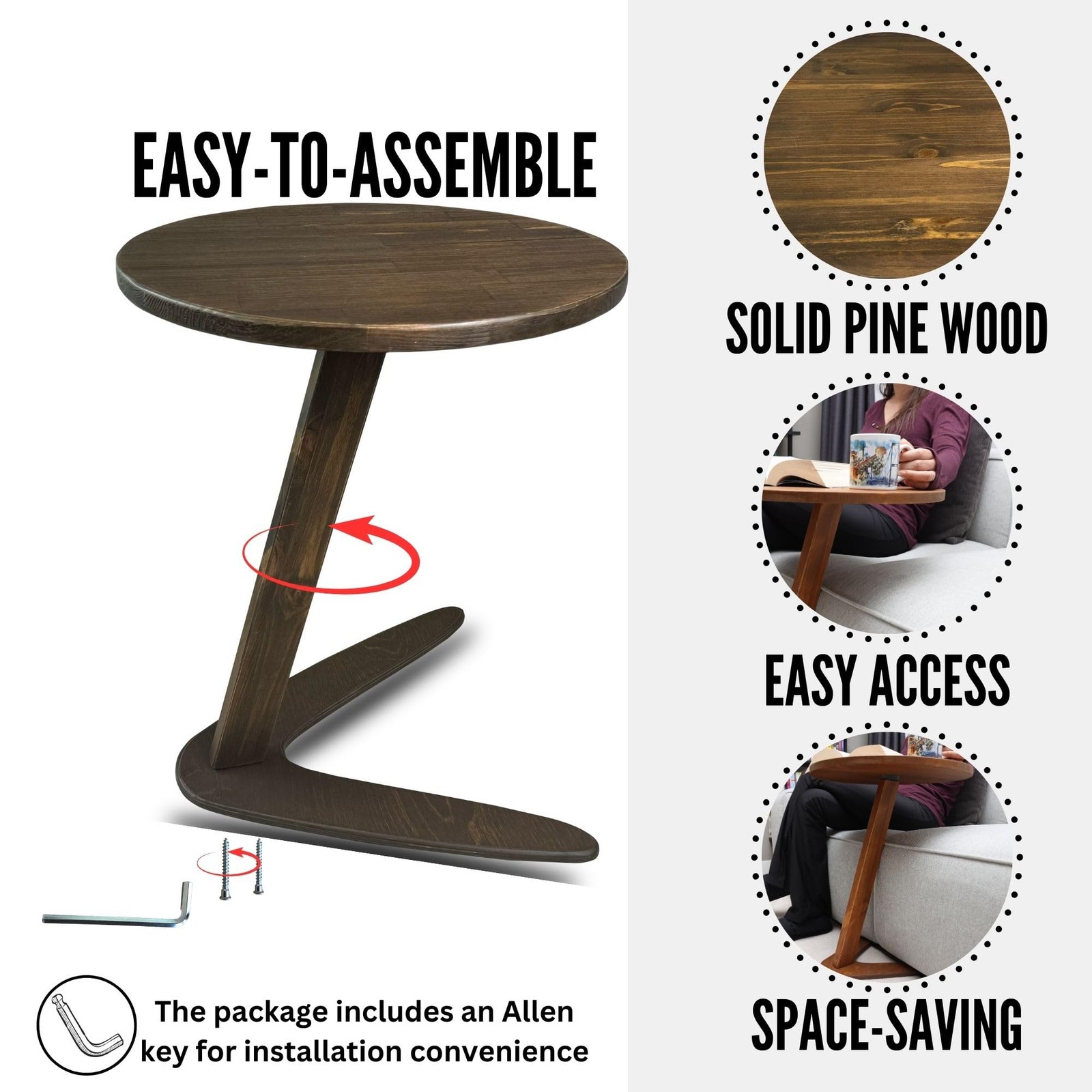 C-Shaped Handmade End Table, Side Table for Couches, Sofa Tables Slide Under …