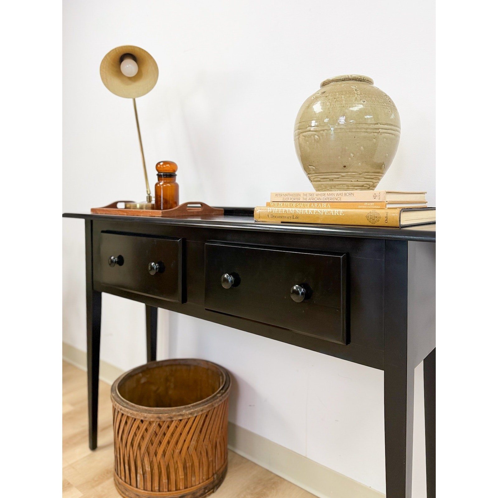 Nichols and Stone Solid Black Wood Console Two Drawers Modern Transitional