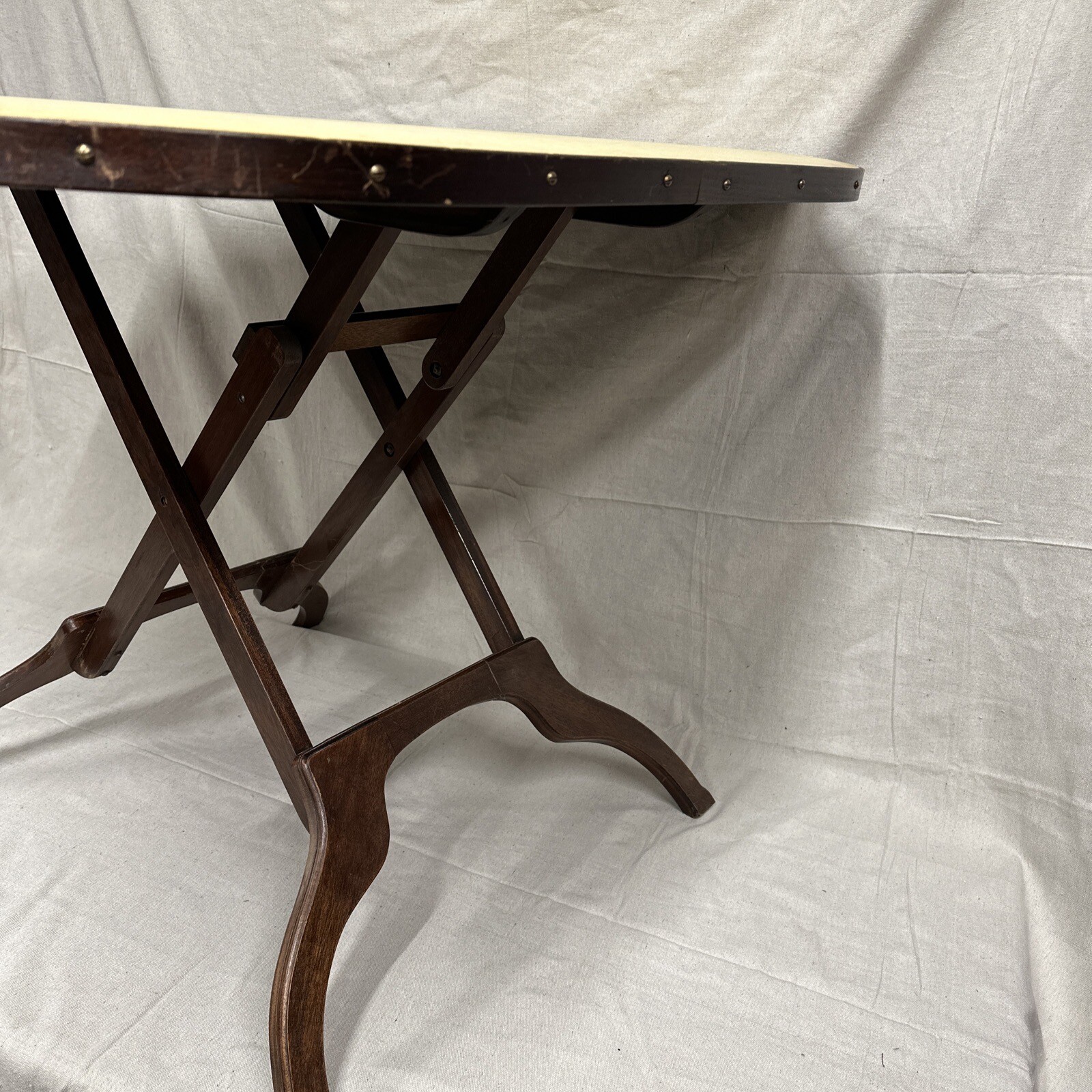 Mid Century Triangular Folding Corner Table Unique MCM Wooden Rounded Corner