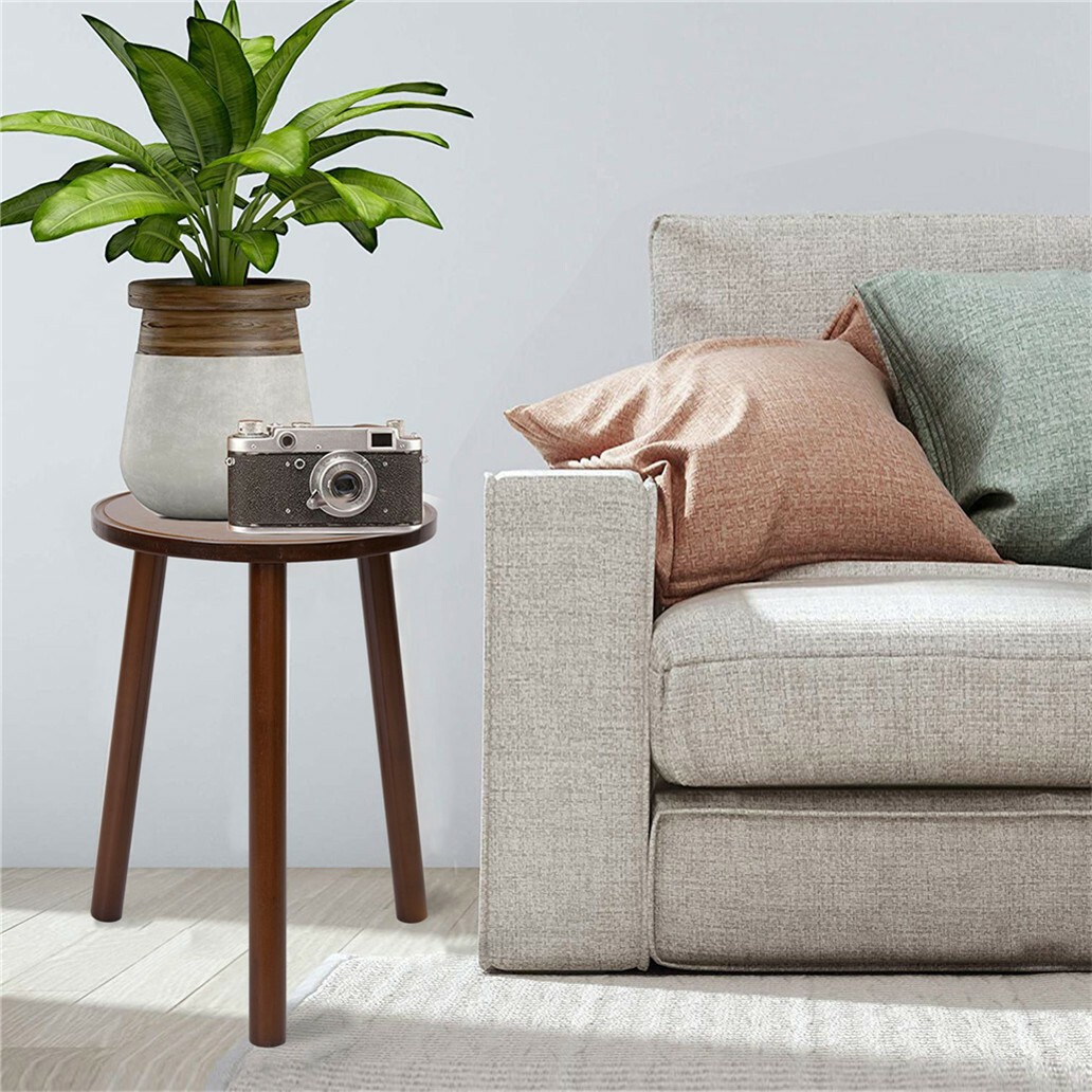 2PCS Retro Round Side Table Bamboo Plant Stand Flower Pots Holder 3-Legs Stools