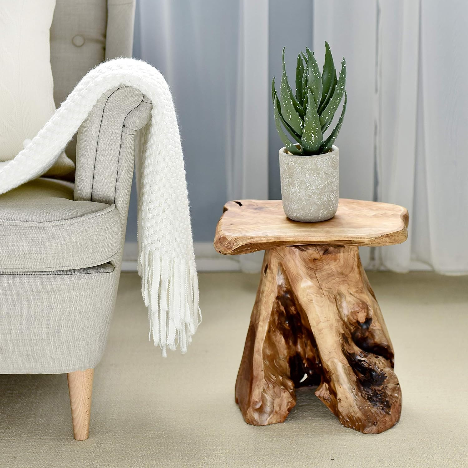 Natural Cedar Stump Stool, 14″ End Table, Live Edge Side Table, Plant Stand, Sma
