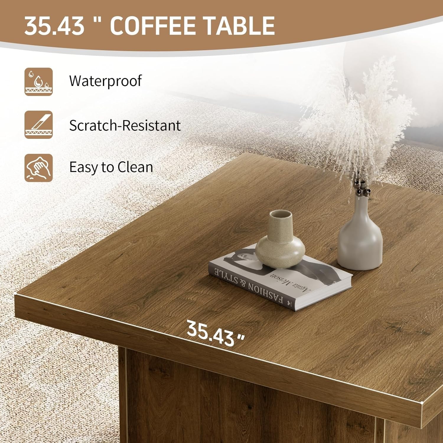 MILEFA Square Coffee Table,Wooden Living Room Table,Center Table with a Large…