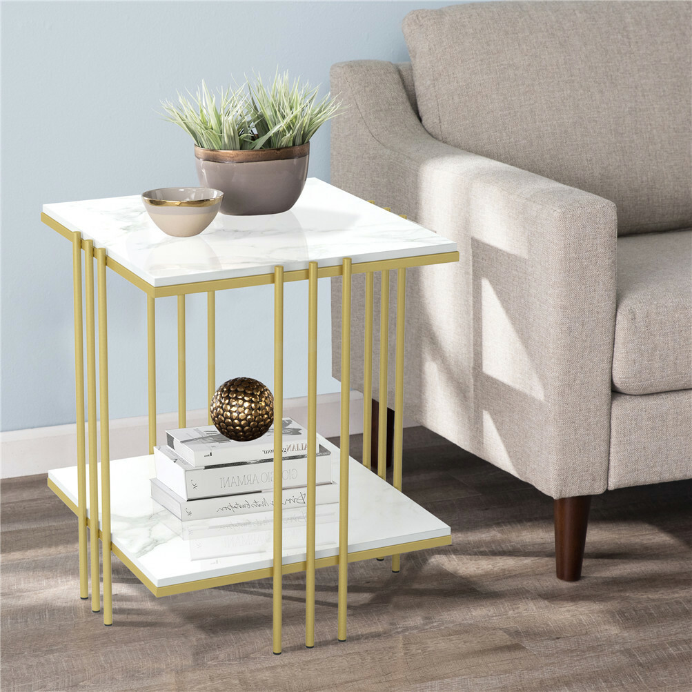 Coffee Nesting Table Round Side End Accent Table White Marble Top Home Furniture