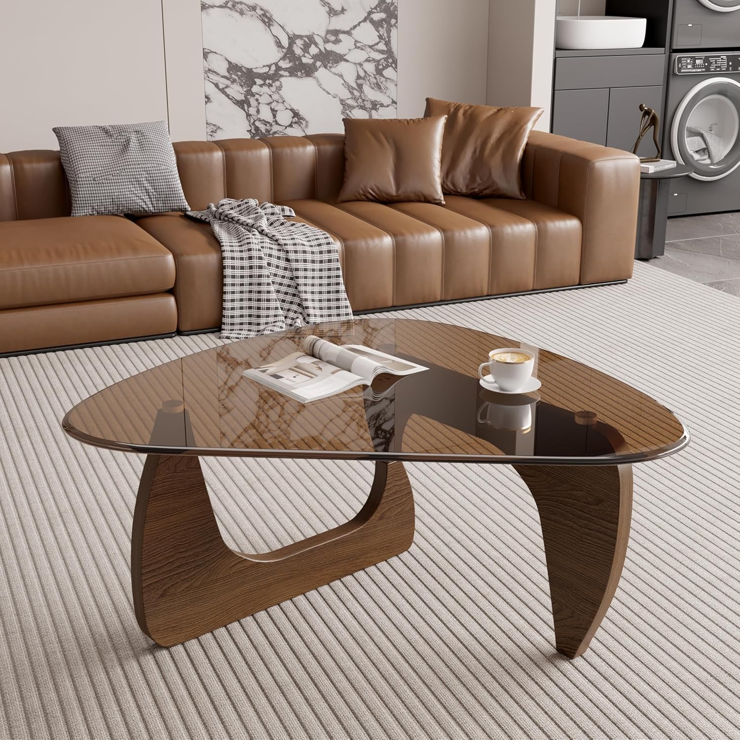Modern Glass Coffee Table Triangle Center Table with Tempered Glass Top& Unique