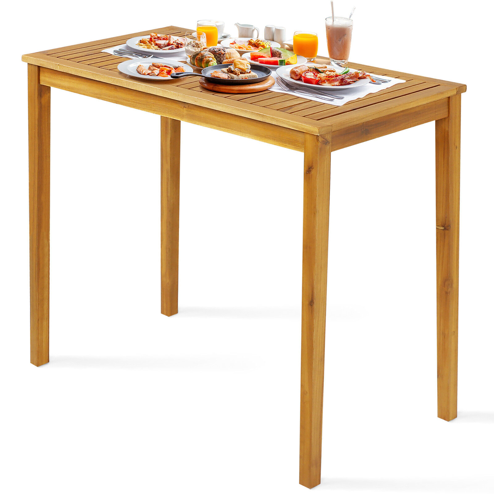 45″ Rectangular Bar Height Dining Table Outdoor Acacia Wood Bar Table Teak