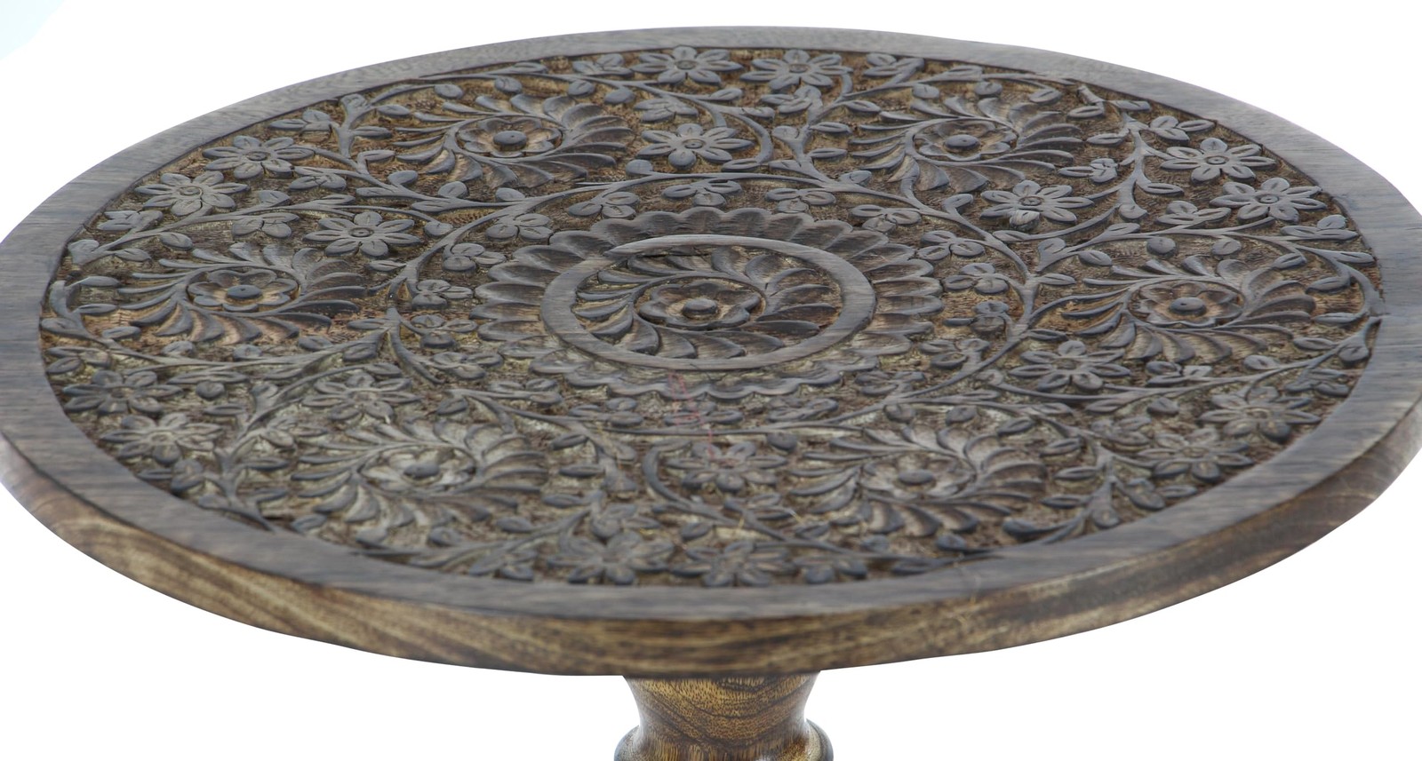 Mango Wood Floral Handmade Side End Accent Table Intricately Carved End Table…