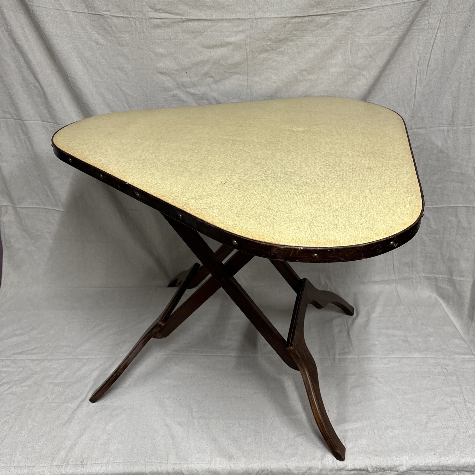 Mid Century Triangular Folding Corner Table Unique MCM Wooden Rounded Corner