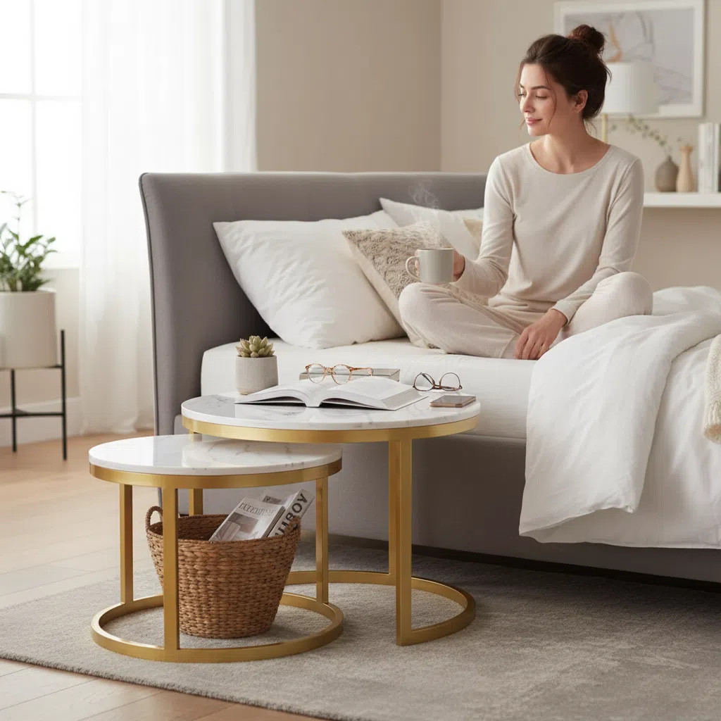 Living room coffee table, classic nested combination (glossy)