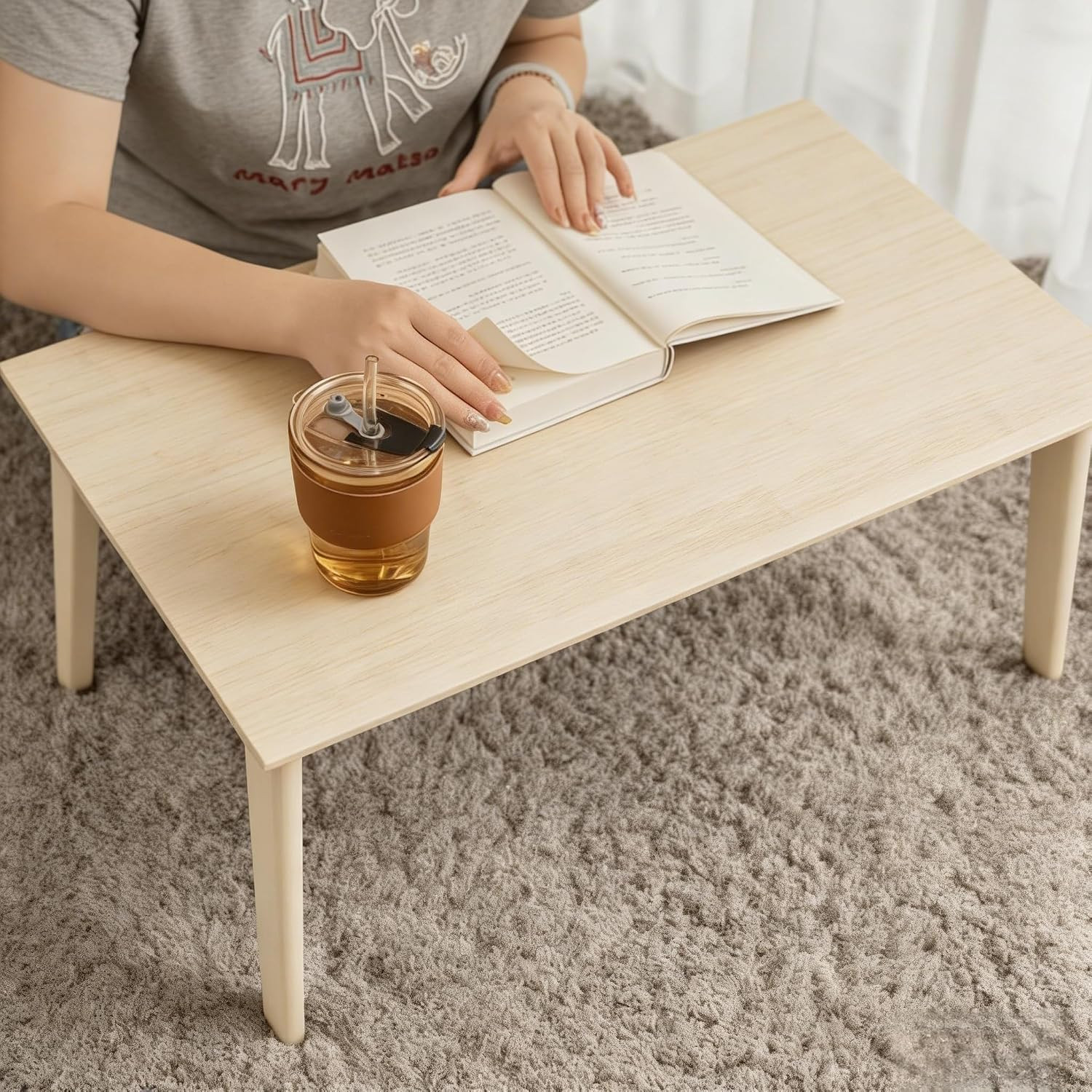 Foldable Bamboo Coffee Table – Portable Low Desk for Living Room & Bedroom
