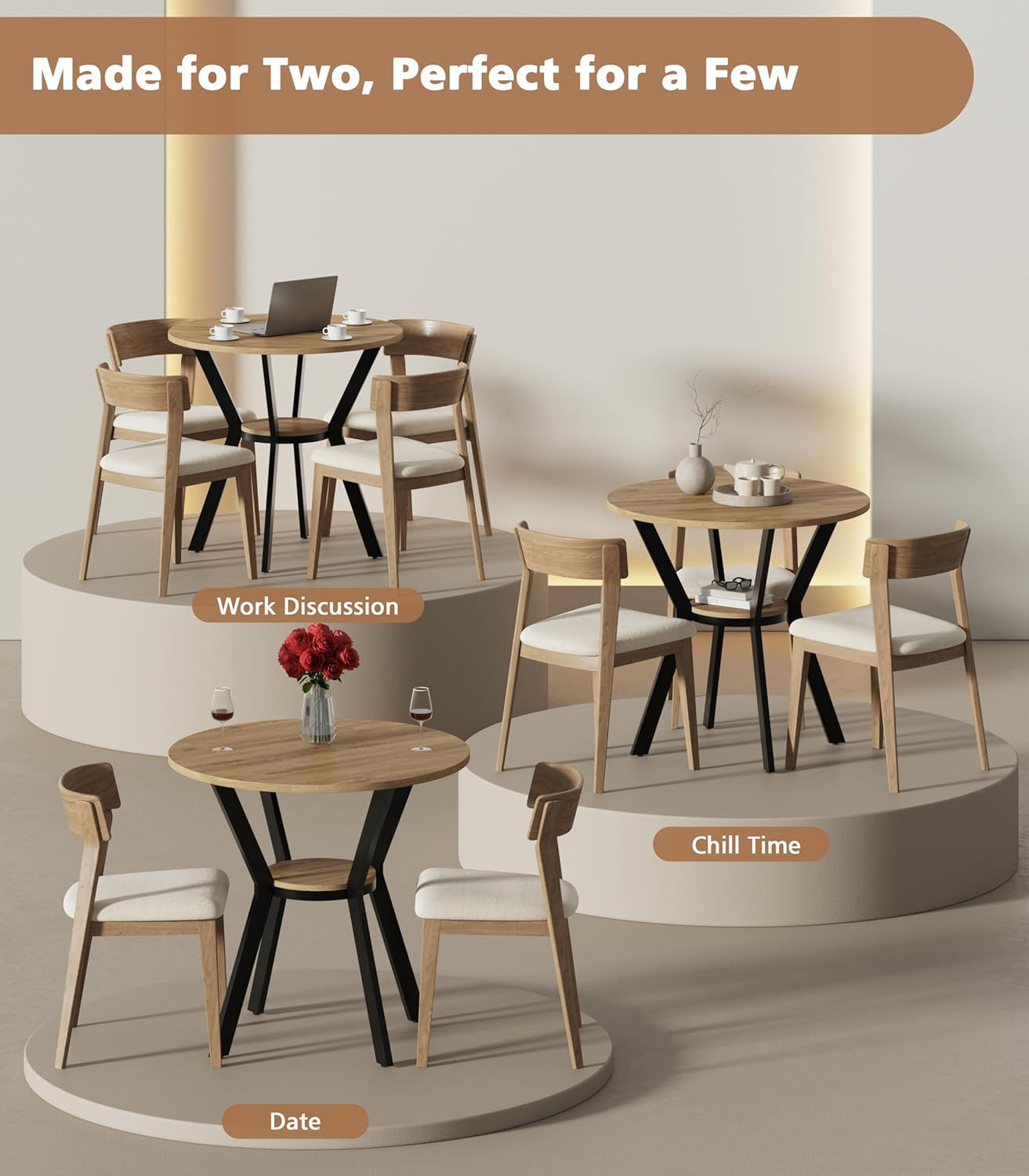 Round Kitchen Tables for 2-4, 31.5″ Small Dining Tables with Storage, Rustic Woo