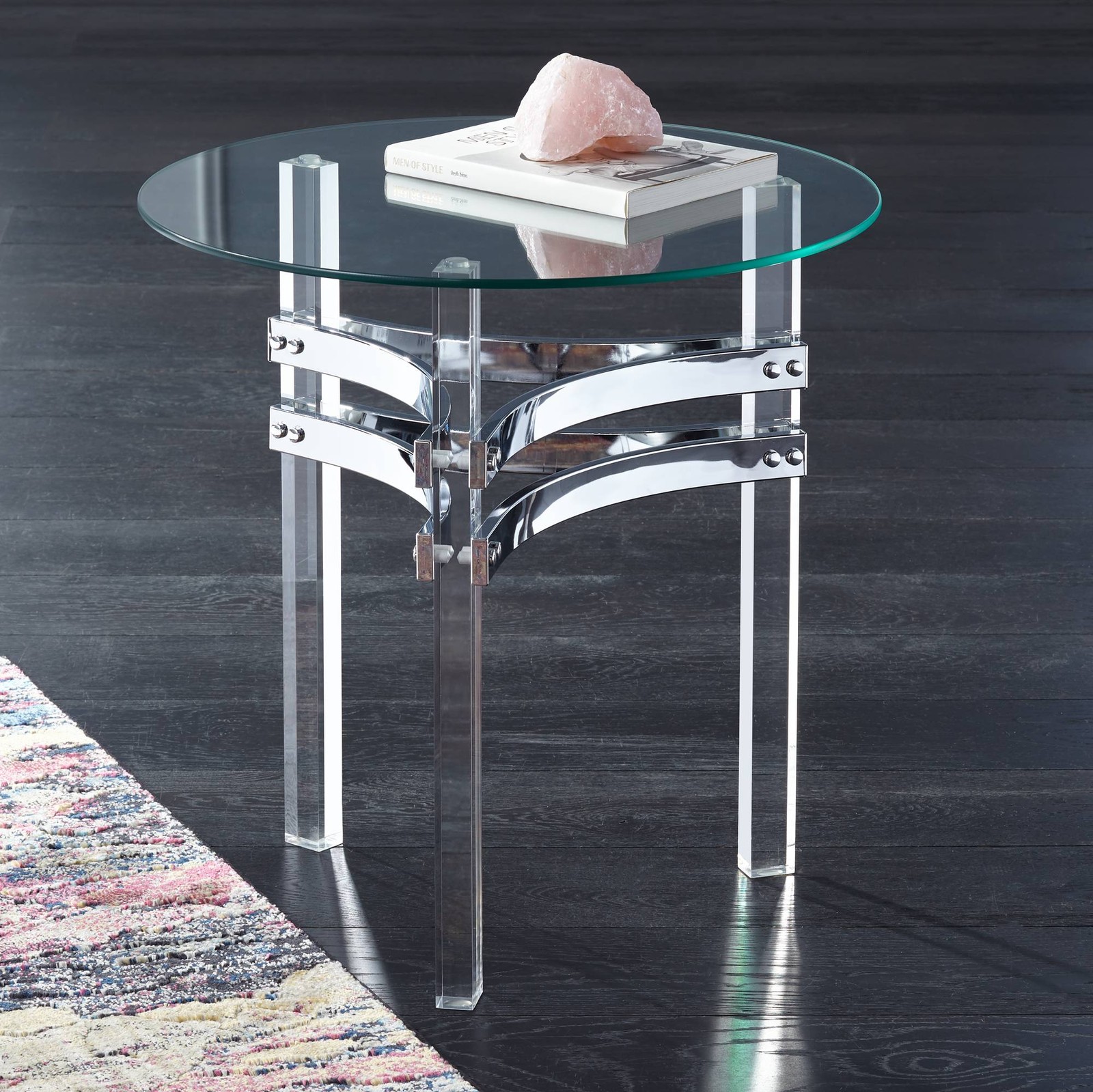 Serenity Modern Acrylic Round Accent Table 23 3/4″ Wide Clear Glass Living Room
