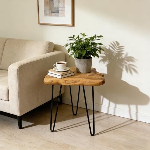 Natural Edge Side Table with Hairpin Legs, Small Live Edge End Table for Living