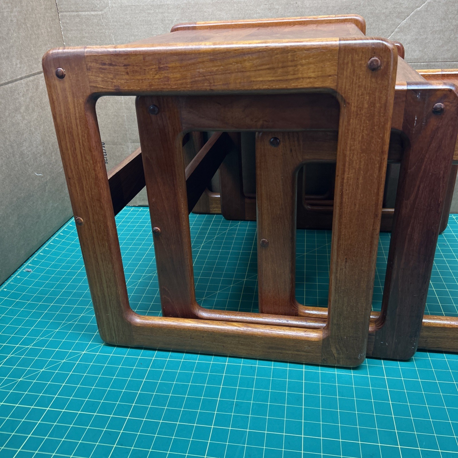 Set Of 3 Danish Wooden Teak Nesting Tables Mid-Century Modern 1970’s