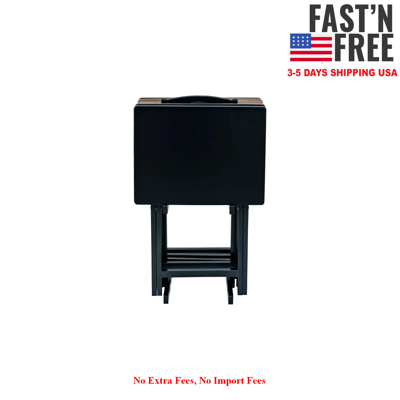 Mainstays 4-Piece Black Rubberwood Indoor Folding TV Tray Table Set with Storage