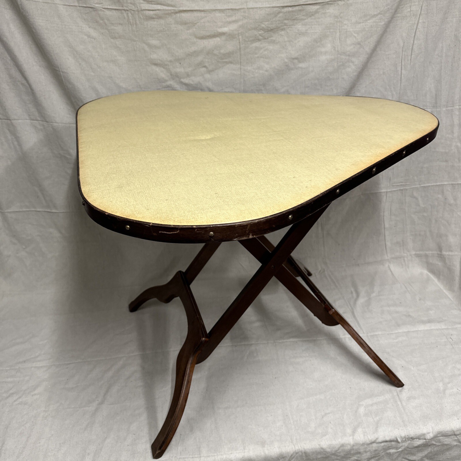 Mid Century Triangular Folding Corner Table Unique MCM Wooden Rounded Corner
