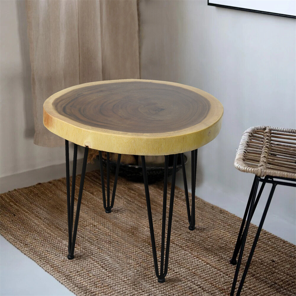 Rustic Natural Round End Table Wood Side Table, Nightstand, Plant Stand