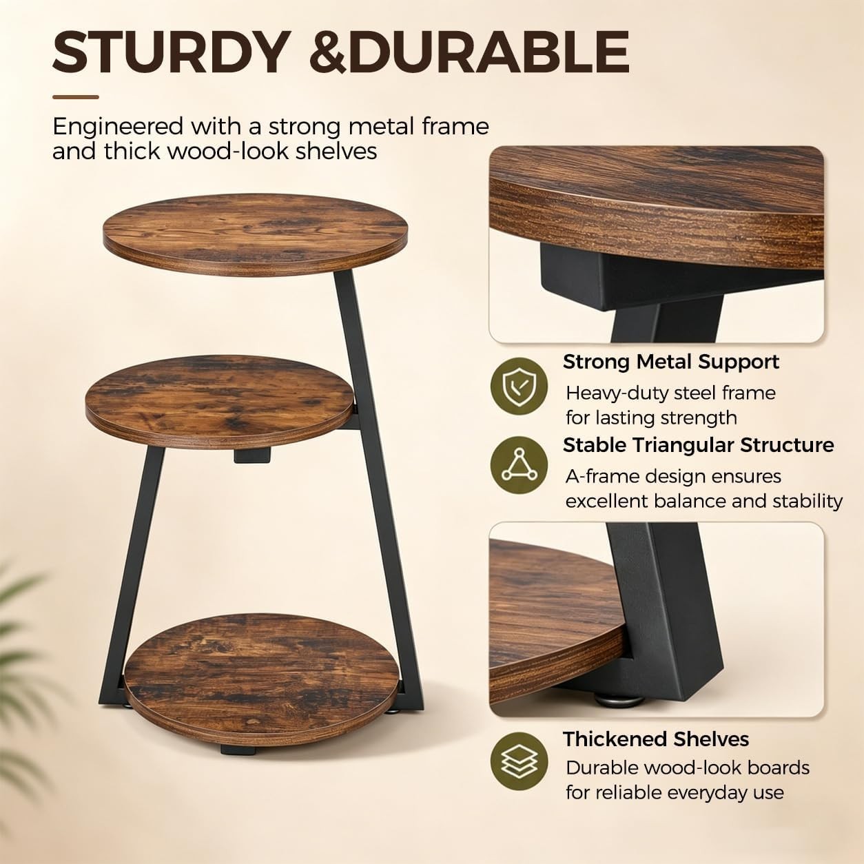 Multi-Functional Rustic Accent Table with 3-Tier Shelves – Perfect for Any Room