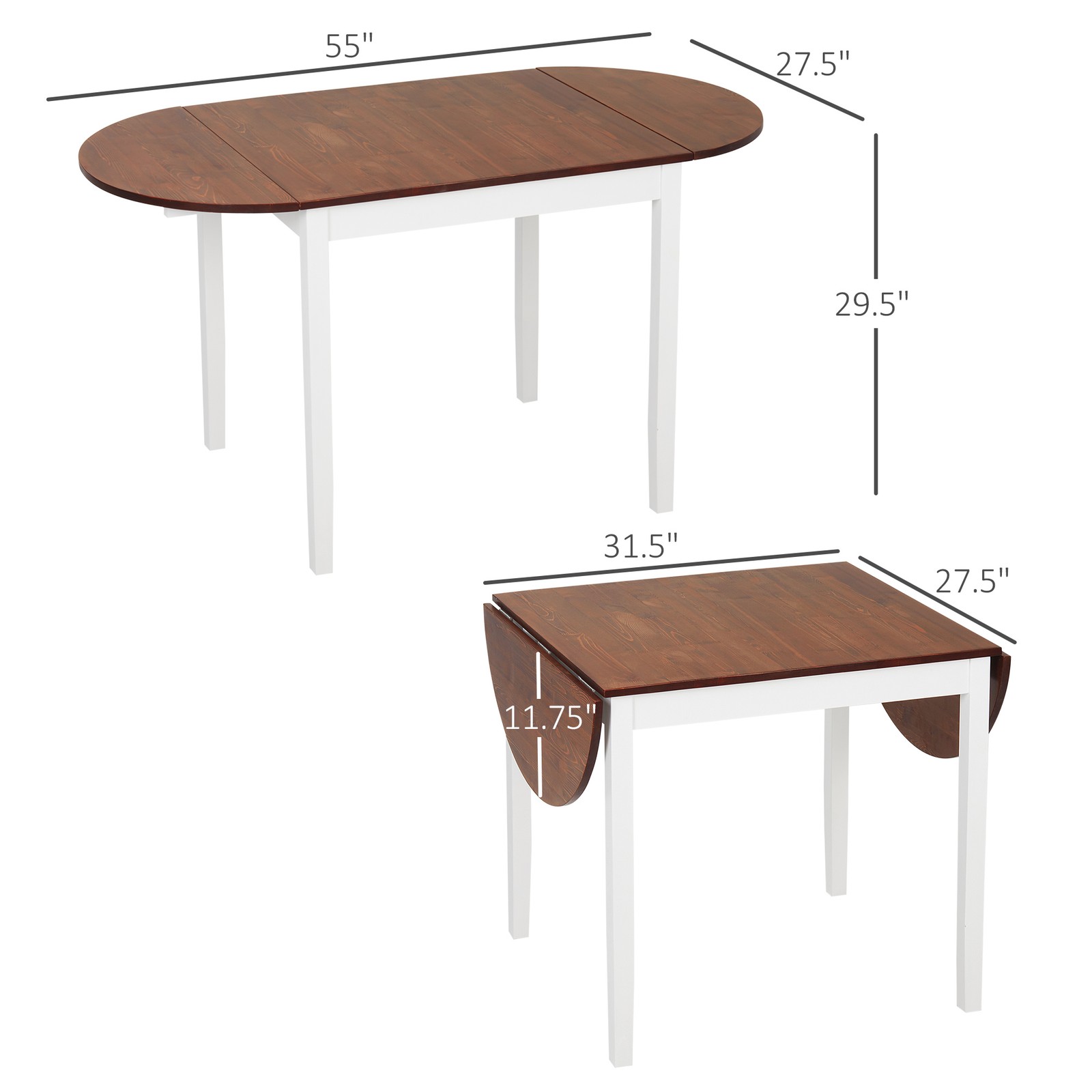 55″ Solid Wood Kitchen Folding Table Drop Leaf for Small Space Dining Room Brown