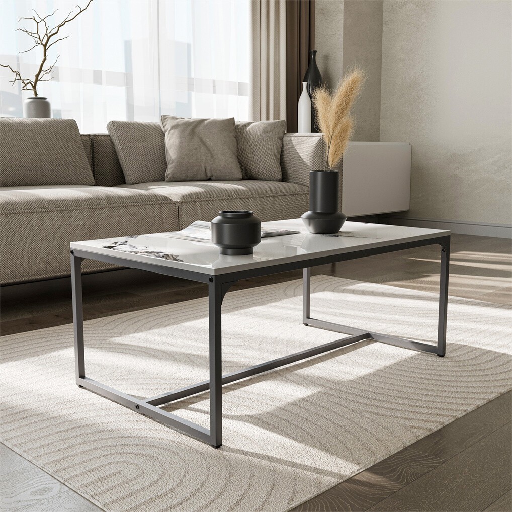 Glossy Sintered Stone Coffee Table Living Room Accent Table Quick Installation