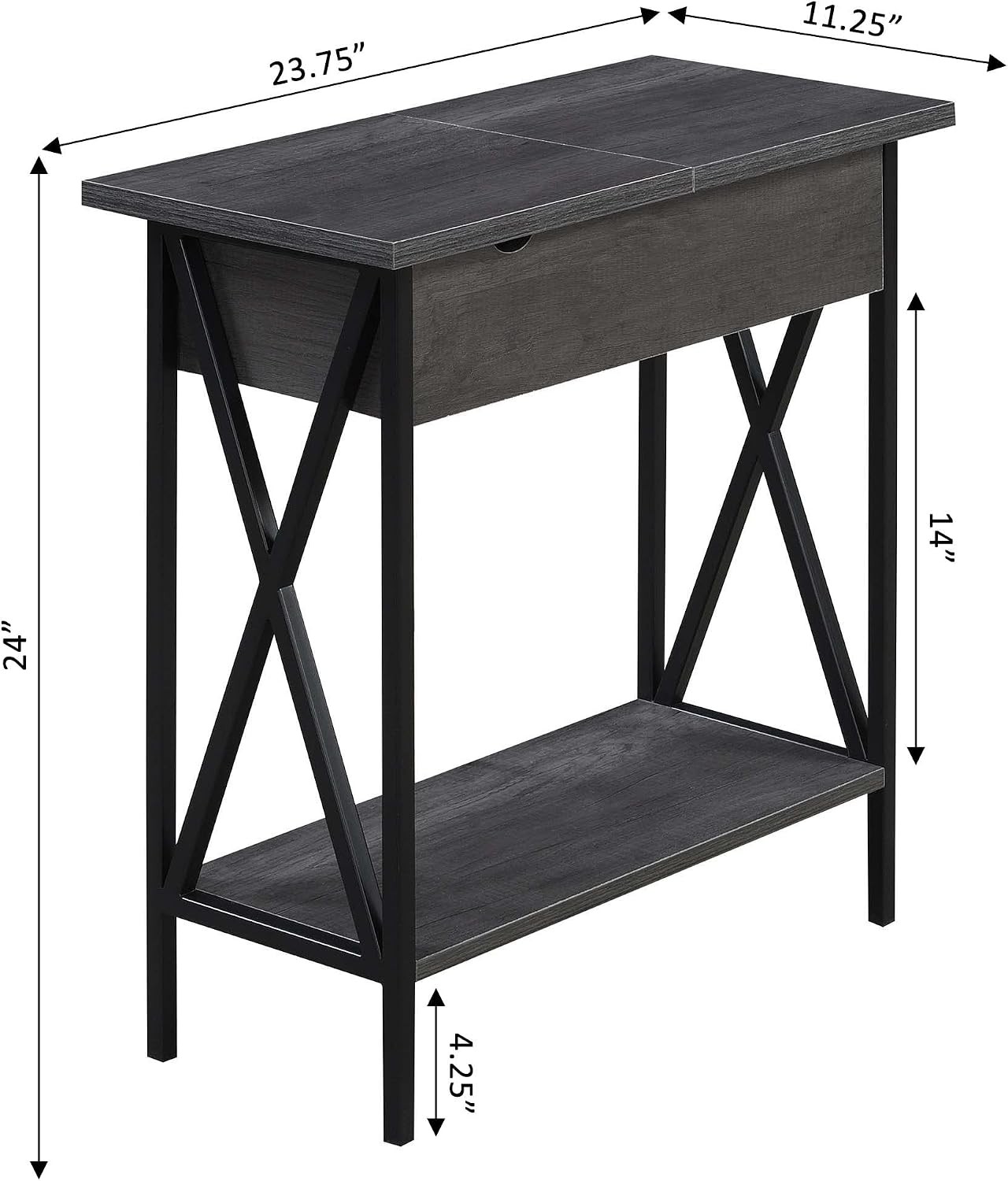 Tucson Flip Top End Table with Charging Station 23.75″ – Modern Living Room Tabl