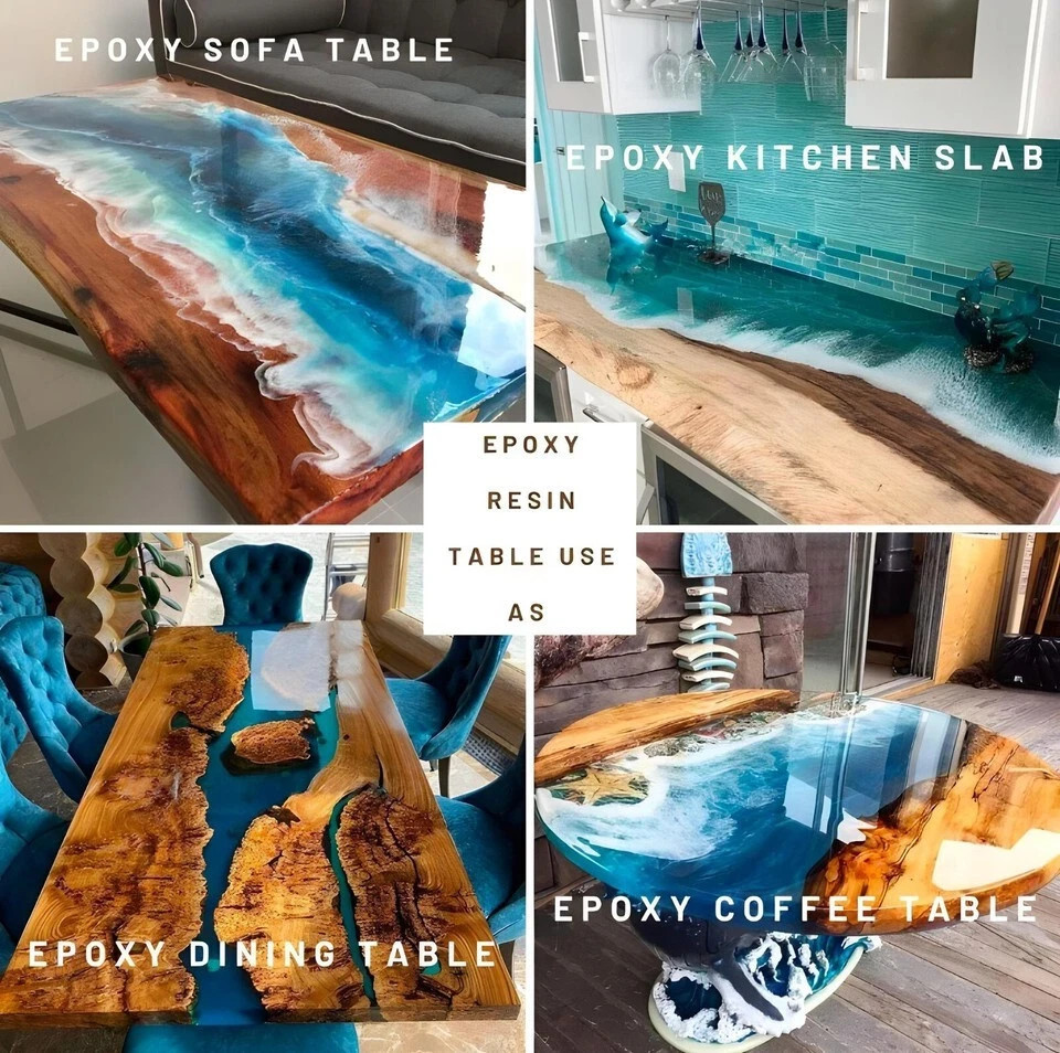 White Epoxy coffee table Top handmade Resin River Walnut Furniture