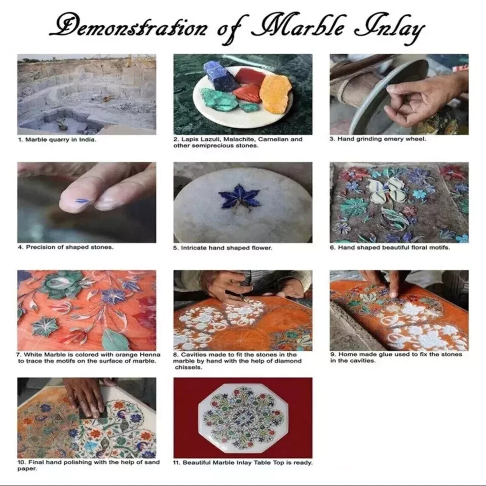 18″ Black Marble Table Top Inlay Pietra dura​ Handmade art Work Home Decor