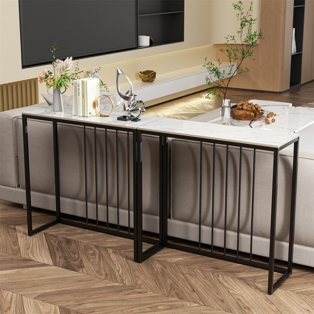 Stylish Console Table Glossy Sintered Stone Hallway Narrow Entryway Tables 80CM