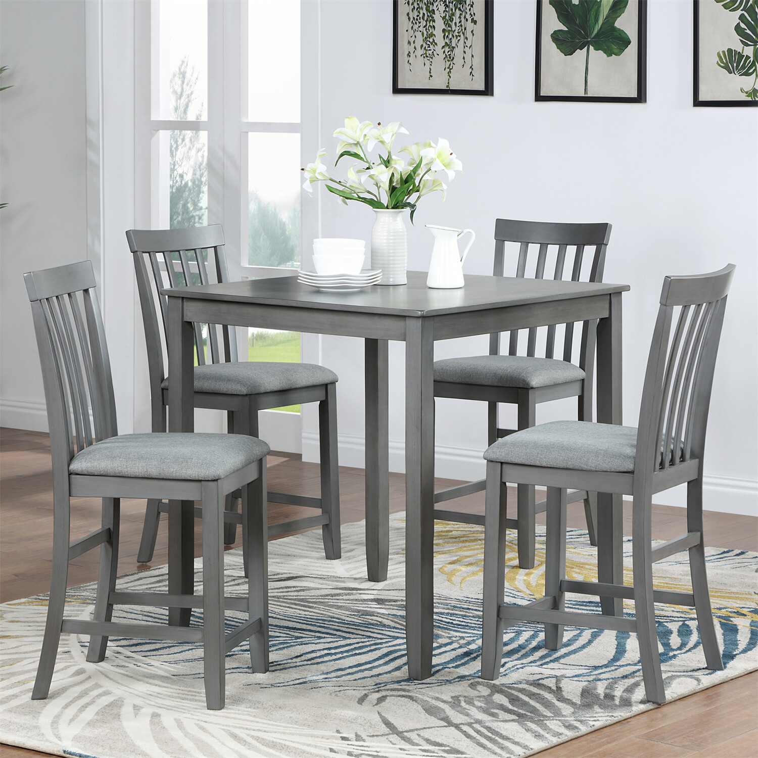 Square Dining Table Wooden Table Kitchen Dining Room Table For 4 Person Gray
