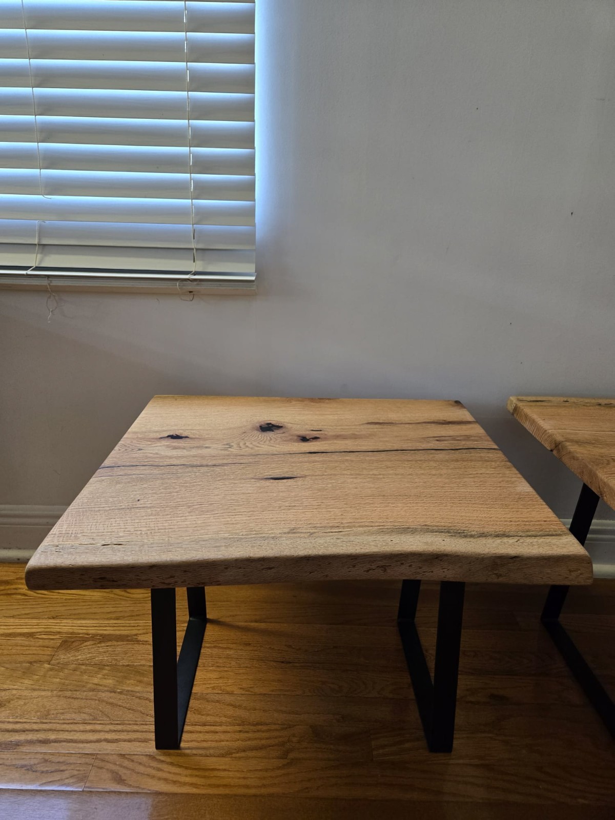 Set of 2 Live Edge White Oak Rectangular End Tables w/ Black Metal Legs 24x22x17