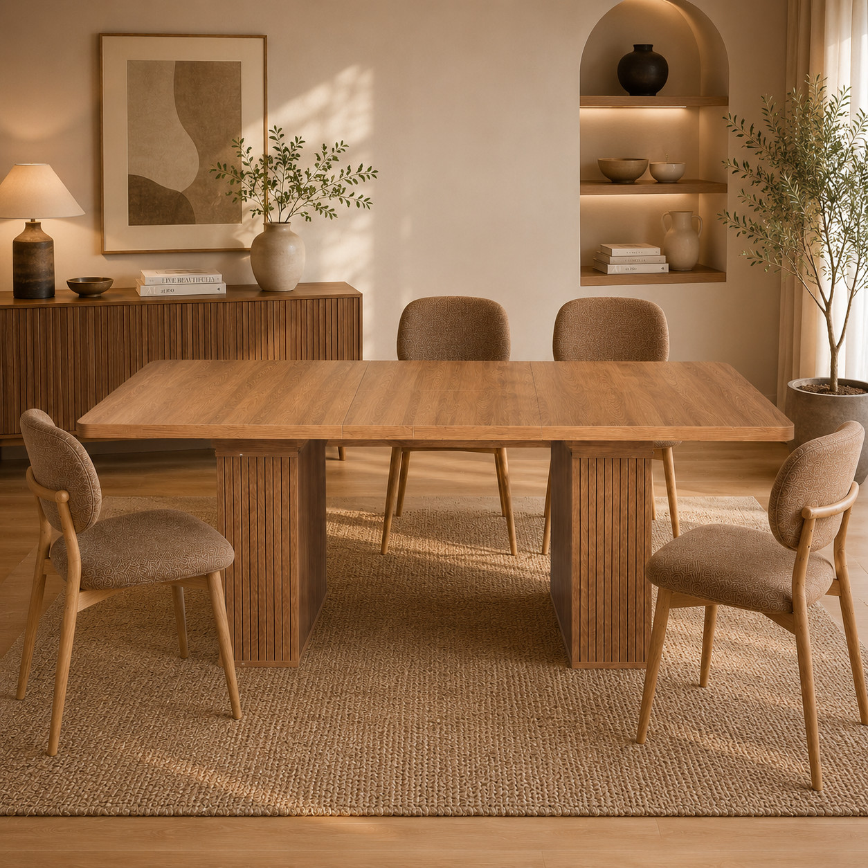 Expandable dining Table with Storage Minimalist Dining Table for 6-10 People