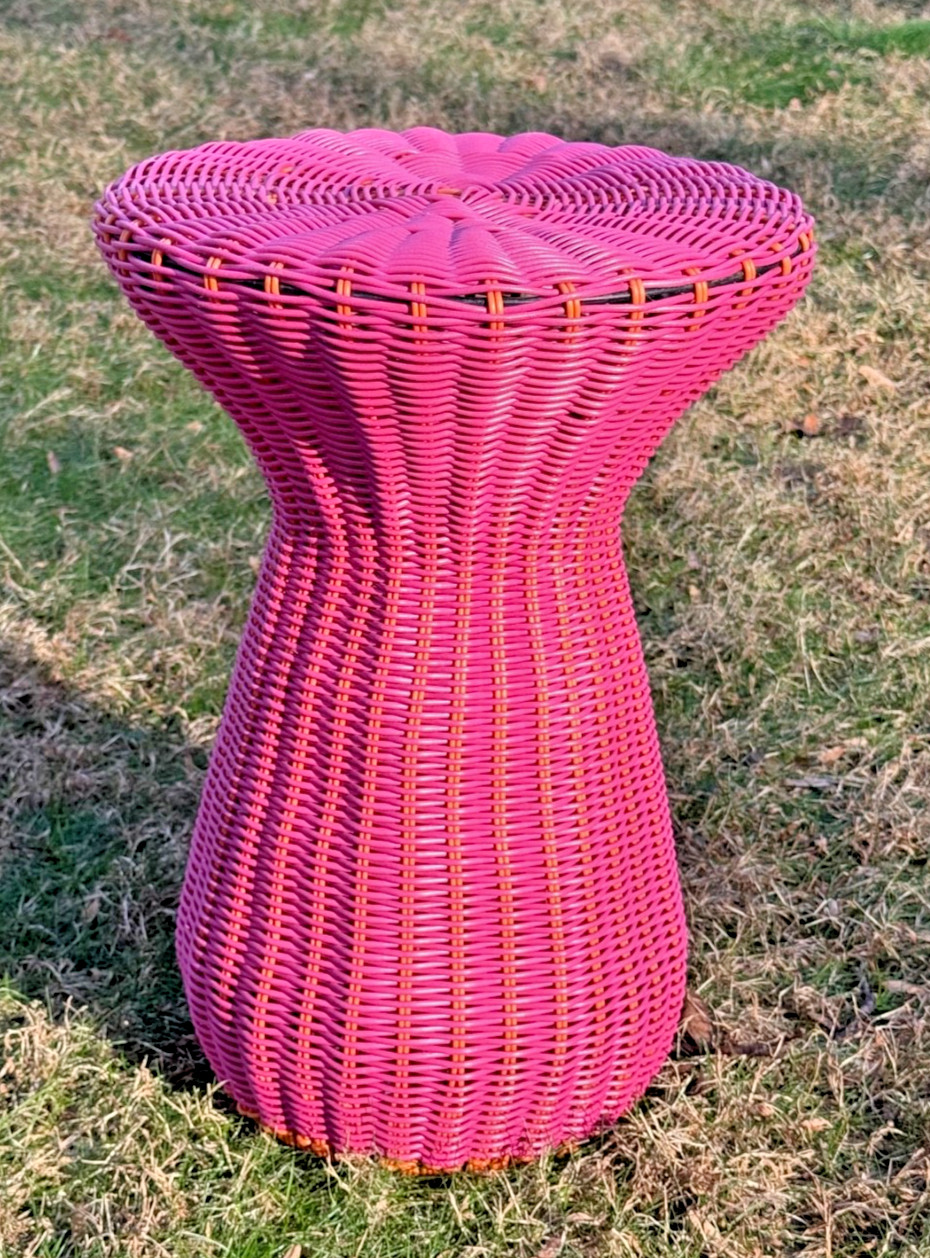 NEW Wicker Side Table Pink Orange Outdoor Indoor 17″ x 12″ All Weather Terrain