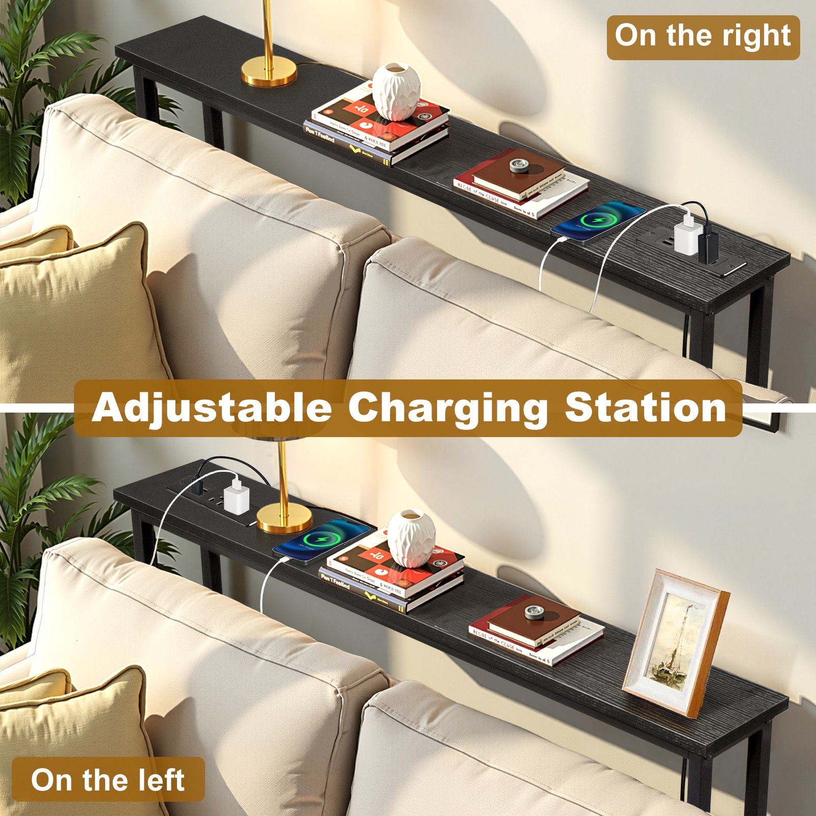 39.4″ Narrow Console Sofa Table with Power Outlets and USB Ports, Black