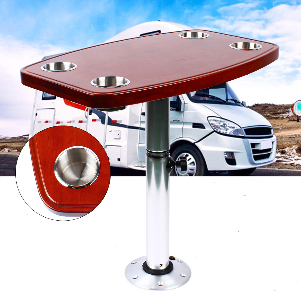 600*380mm Elm Table Top Rectangular+4 Cup Holders For Caravan Rv Marine Boat