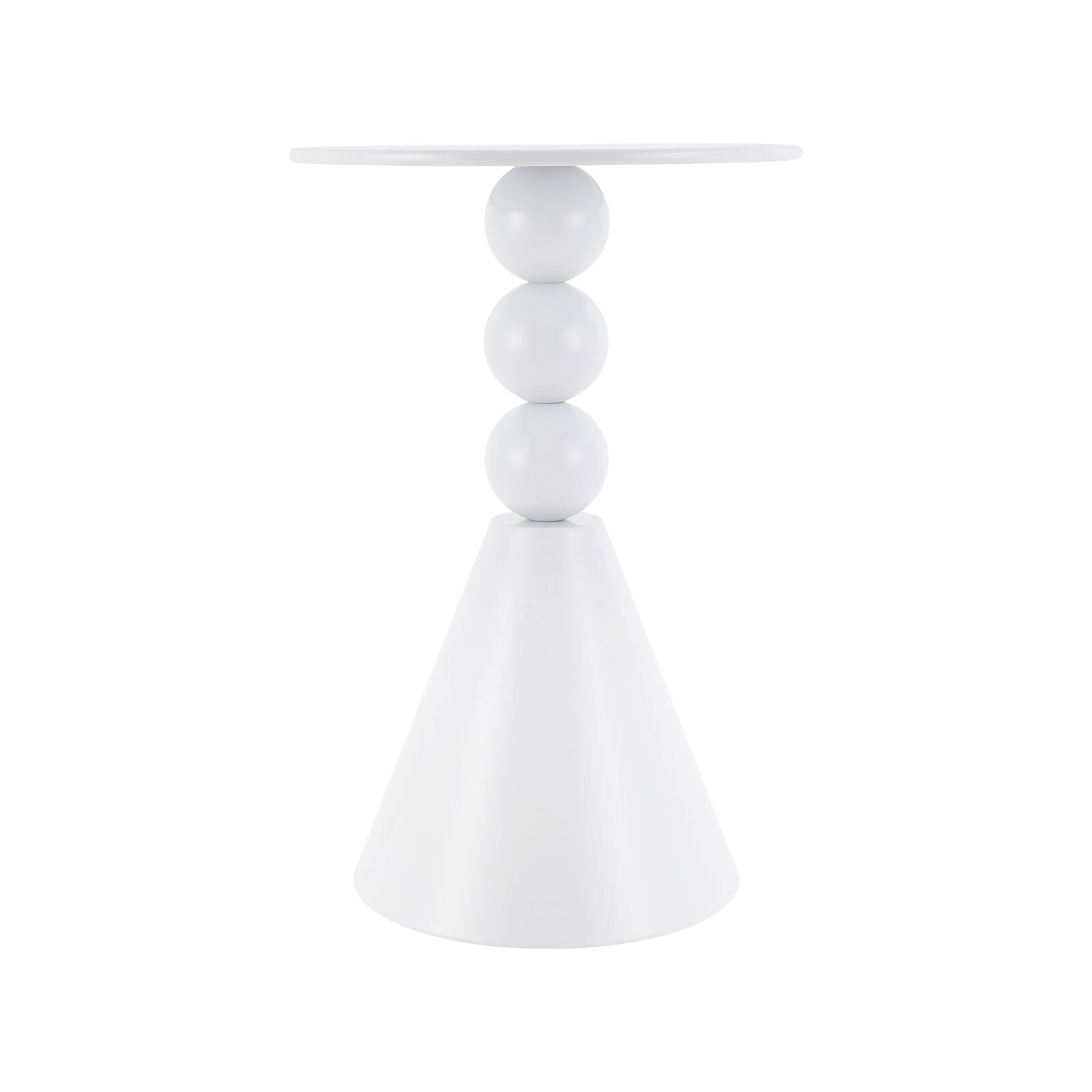 Round Side Table Modern Small End Table Cream Pedestal Circle Accent Table Metal