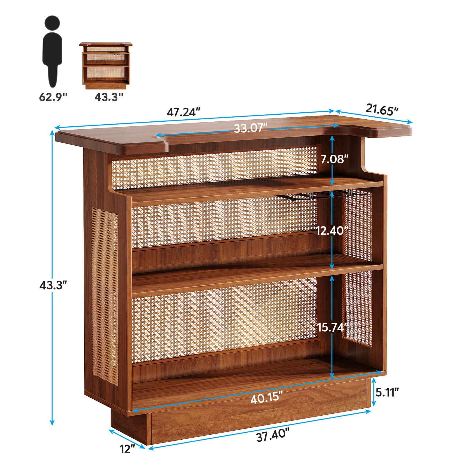 Modern Bar Table, 4-Tier Home Bar Unit with Wine Racks & Glass Holder for Bistro