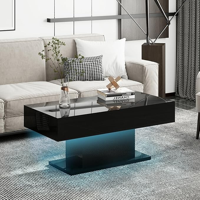 High Gloss Coffee Table with LED Light Living Room Cocktail Sofa Center Table