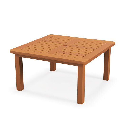 Patio Coffee Table with Umbrella Hole and Teak Oil Finish – Color: Natural