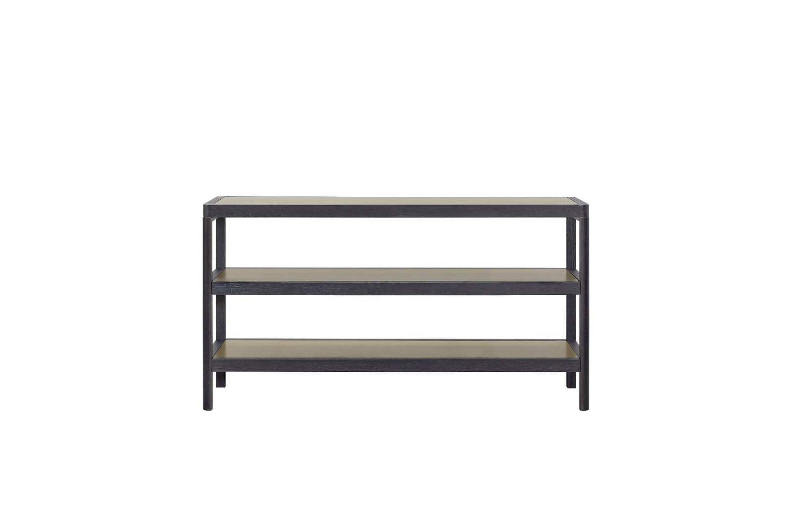 Control console table with metal inserts – black, elm veneer, three shelves