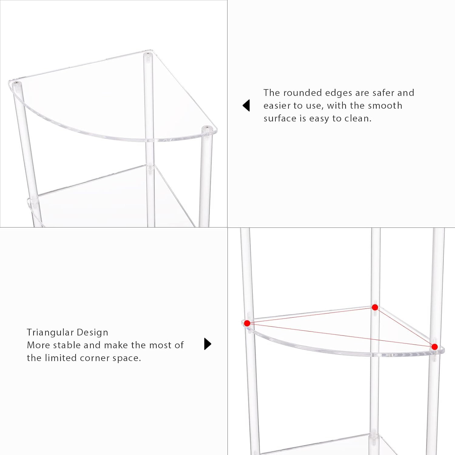 Acrylic Triangle Corner Table – 3 Tier Side Table for Any Room, 11.8”x26