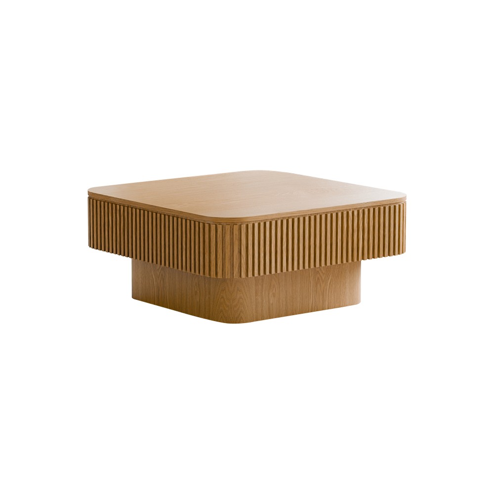 31.5” Square Coffee Table with Storage Solid Wood Veneered, Natural Wood