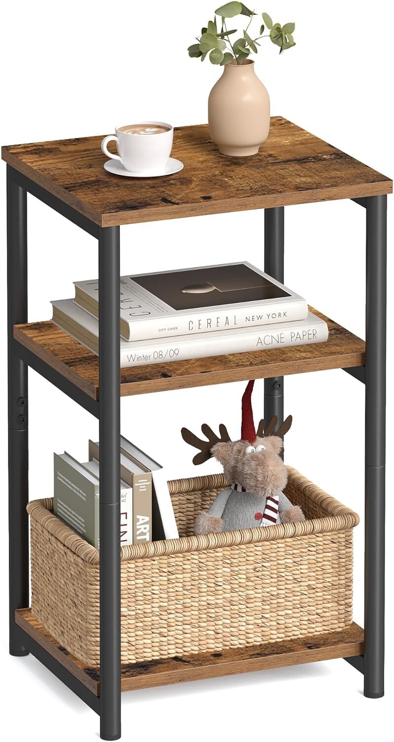 Compact 3-Shelf Side Table – Versatile Rustic Brown & Black Finish for Any Room
