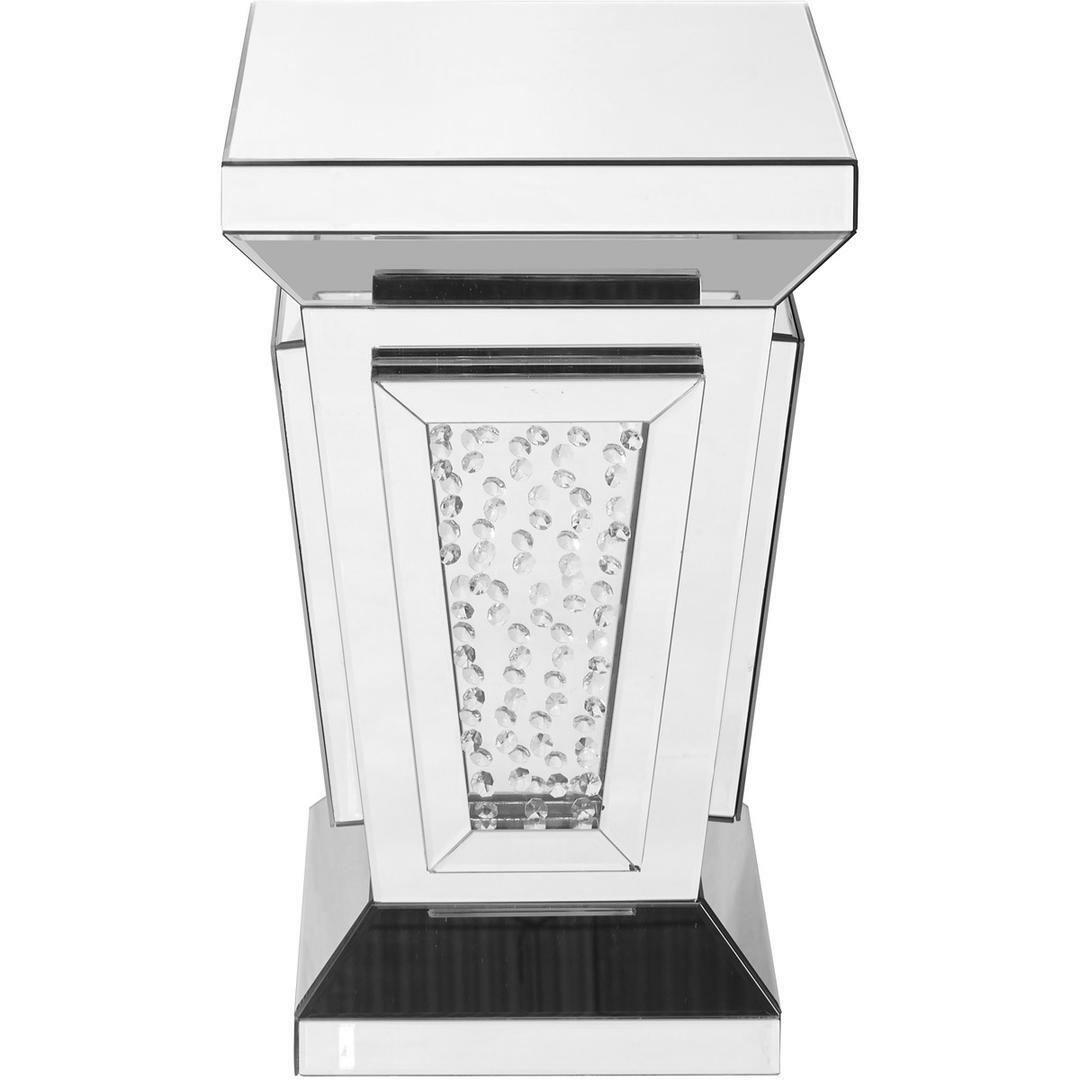 Mirrored Pedestal Table Embedded Crystals Art Deco Style Living Dining Room 24″